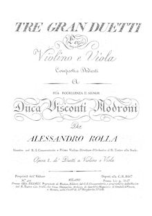 Partition parties complètes, 3 Grand Duos pour violon et viole de gambe par Alessandro Rolla