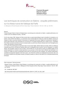 Les techniques de construction en Sabine : enquête préliminaire sur la chiesa nuova de l abbaye de Farfa - article ; n°2 ; vol.99, pg 729-764
