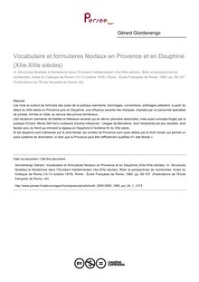 Vocabulaire et formulaires féodaux en Provence et en Dauphiné (XIIe-XIIIe siècles) - article ; n°1 ; vol.44, pg 85-107