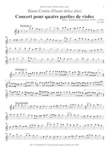 Partition Alto enregistrement  , partie, Concert pour quatre parties de violes