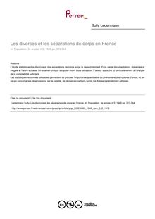 Les divorces et les séparations de corps en France - article ; n°2 ; vol.3, pg 313-344