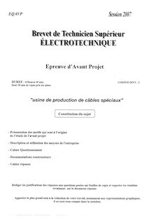 Avant-projet 2007 BTS Électrotechnique