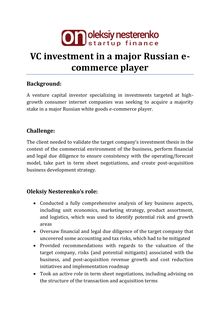 VC investment in a major Russian e-commerce player by Oleksiy Nesterenko