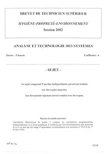 Analyse et technologie des systèmes 2002 BTS Hygiène propreté environnement