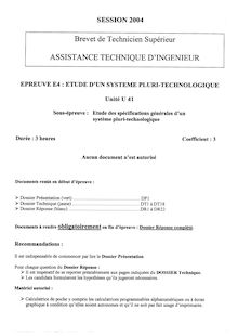 Etude des spécifications générales d un système pluritechnologique 2004 BTS Assistant technique d ingénieur