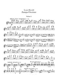 Partition violons I, Zampa, ou La fiancée de marbre, Opéra comique en trois actes
