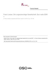 Franz Loeser, Die unglaubwürdige Gesellschaft, Quo vadis DDR ?  ; n°2 ; vol.18, pg 157-158