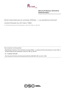 Droit international et contrats d États — La sentence Aminoil contre Koweit du 24 mars 1982 - article ; n°1 ; vol.28, pg 454-470