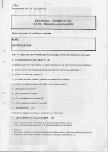 Espagnol niveau II 2000 Université de Technologie de Belfort Montbéliard
