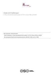 Code civil hellénique - note biblio ; n°2 ; vol.8, pg 305-306