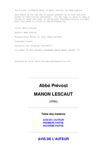 Manon Lescaut par Abbé Prévost