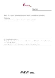 Rev. A. Lloyd : Shinran and his work, studies in Shinshu theology - article ; n°1 ; vol.11, pg 222-226