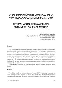 La Determinación del Comienzo de la Vida Humana: Cuestiones de Método (Determination of Human Life’s Beginning: Issues of Method)