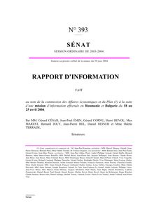 Rapport d information fait au nom de la Commission des affaires économiques et du Plan à la suite d une mission d information effectuée en Roumanie et Bulgarie du 18 au 25 avril 2004
