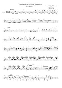 Partition Fantasia No.5, 12 fantaisies pour violon without basse, TWV 40:14-25 par Georg Philipp Telemann