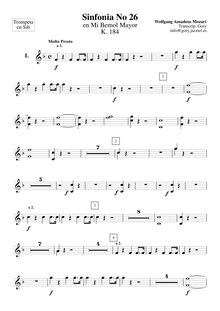 Partition trompettes 1, 2 (en B♭), Symphony No.26, Overture, E♭ major
