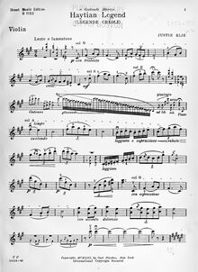 Partition de violon, Légende créole, Haytian Legend, F♯ minor