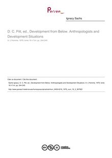 D. C. Pitt, ed., Development from Below. Anthropologists and Development Situations  ; n°3 ; vol.18, pg 244-245