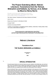 Hebraic Literature; Translations from the Talmud, Midrashim and - Kabbala
