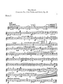 Partition cor 1, 2 (en E♭, D), 3, 4 (B♭, C), violon Concerto No 1