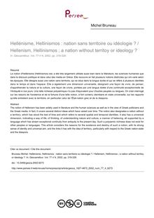 Hellénisme, Hellinismos : nation sans territoire ou idéologie ? / Hellenism, Hellinismos ; a nation without territoy or ideology ? - article ; n°4 ; vol.77, pg 319-328