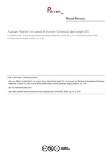 Ausiàs March i el context literari Valencià del segle XV - article ; n°1 ; vol.14, pg 7-26