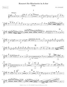 Partition flûte 2, clarinette Concerto, A major, Mozart, Wolfgang Amadeus