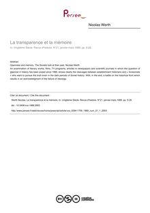 La transparence et la mémoire - article ; n°1 ; vol.21, pg 5-28