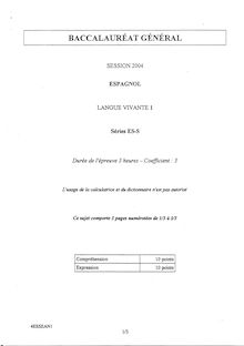 Espagnol LV1 2004 Sciences Economiques et Sociales Baccalauréat général