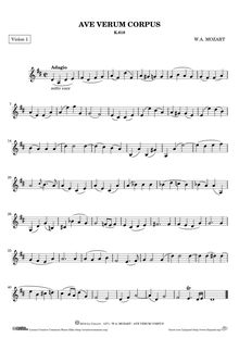 Partition violons I, II, altos, violoncelles/Basses, Ave verum corpus