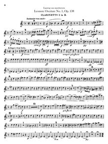 Partition clarinette 1, 2 (en B♭), Leonora Overture No. 1, C major