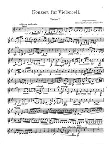 Partition violons II, violoncelle Concerto en B♭ major G.482, Boccherini, Luigi
