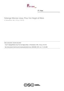 Solange Mercier-Josa, Pour lire Hegel et Marx  ; n°32 ; vol.11, pg 104-105