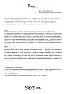De la description empirique à l analyse quantitative multivariée : un progrès méthodologique important en démogéographie - article ; n°2 ; vol.2, pg 87-90