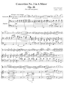 Partition de piano, Concertino No.3 en A Minor, Op.46