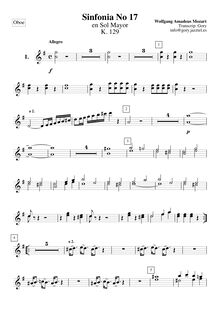 Partition hautbois 1/2, Symphony No.17, G major, Mozart, Wolfgang Amadeus