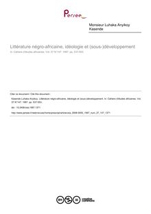 Littérature négro-africaine, idéologie et (sous-)développement - article ; n°147 ; vol.37, pg 537-553