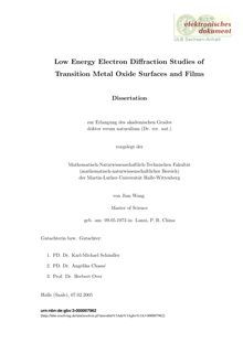 Low energy electron diffraction studies of transition metal oxide surfaces and films [Elektronische Ressource] / von Jian Wang