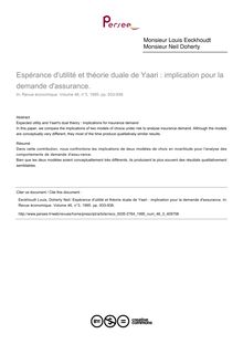 Espérance d utilité et théorie duale de Yaari : implication pour la demande d assurance.  - article ; n°3 ; vol.46, pg 933-938