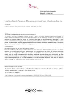 Les îles Saint-Pierre-et-Miquelon productrices d huile de foie de morue - article ; n°264 ; vol.73, pg 53-65