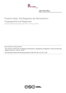 Friedrich Heiler. Die Religionen der Menschheit in Vergangenheit und Gegenwart  ; n°1 ; vol.160, pg 122-124