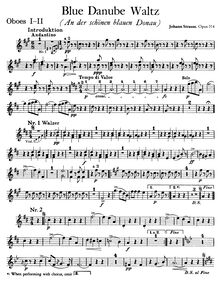 Partition hautbois 1/2, pour Blue Danube, Op. 314, On the Beautiful Blue Danube - WalzesAn der schönen blauen Donau