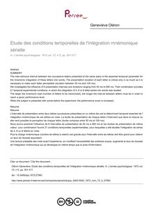 Etude des conditions temporelles de l intégration mnémonique sérielle - article ; n°2 ; vol.72, pg 301-317