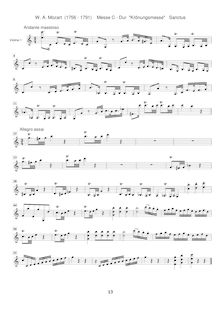 Partition violons I, Mass, Krönungsmesse ; Coronation Mass ; Mass No.15 ; Missa par Wolfgang Amadeus Mozart