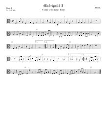 Partition viole de basse 1, alto clef, Vezzo sette ninfe belle, Anonymous