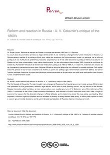 Reform and reaction in Russia : A. V. Golovnin s critique of the 1860 s - article ; n°2 ; vol.16, pg 167-179
