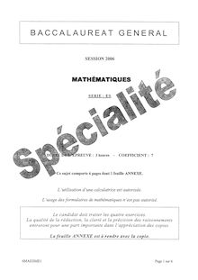 Mathématiques Spécialité 2006 Sciences Economiques et Sociales Baccalauréat général