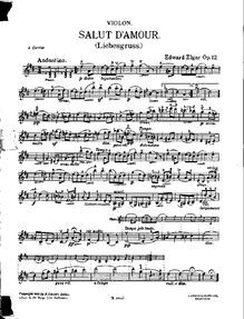 Partition de violon (transposed, D major), Salut d amour