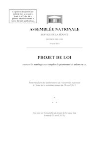 Texte résultant des délibérati ons de l’Assemblée nationale à l’issue de la troisième séance du 18 avril 2013