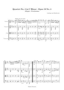Partition I, Allegro ma non tanto. Prestissimo, corde quatuor No.4, Op.18/4